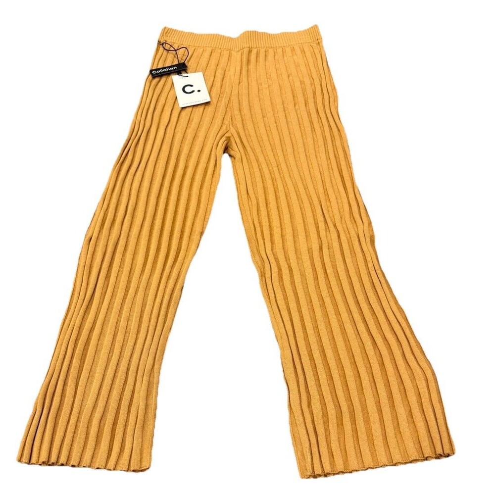 Callahan knitwear Viral cozy chic soft girl Mustard Ribbed Knit Pants NWT small